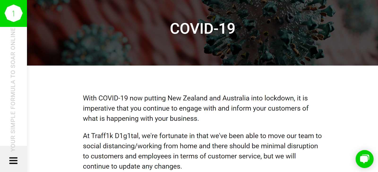 Traff1k D1g1tal - an Australia-based Digital Marketing Agency's response to COVID-19