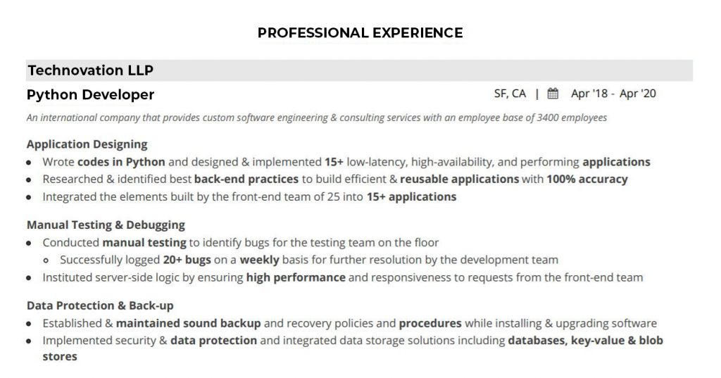 Reviewing Work Experience of a Python Developer Profile - Uplers