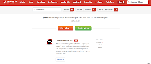 Smashing Jobs Listings Page