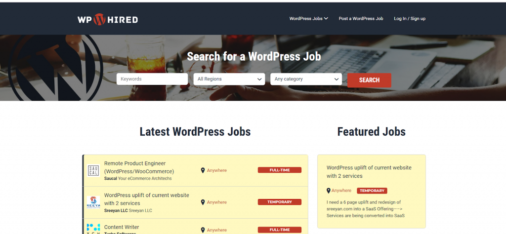 WPhired Jobs Listings Page