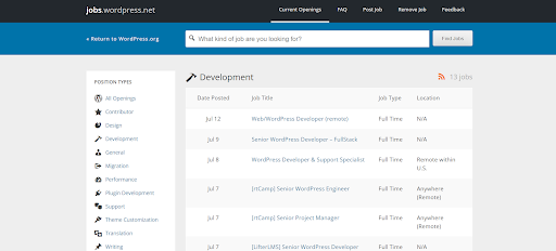 WordPress Jobs Listings Page